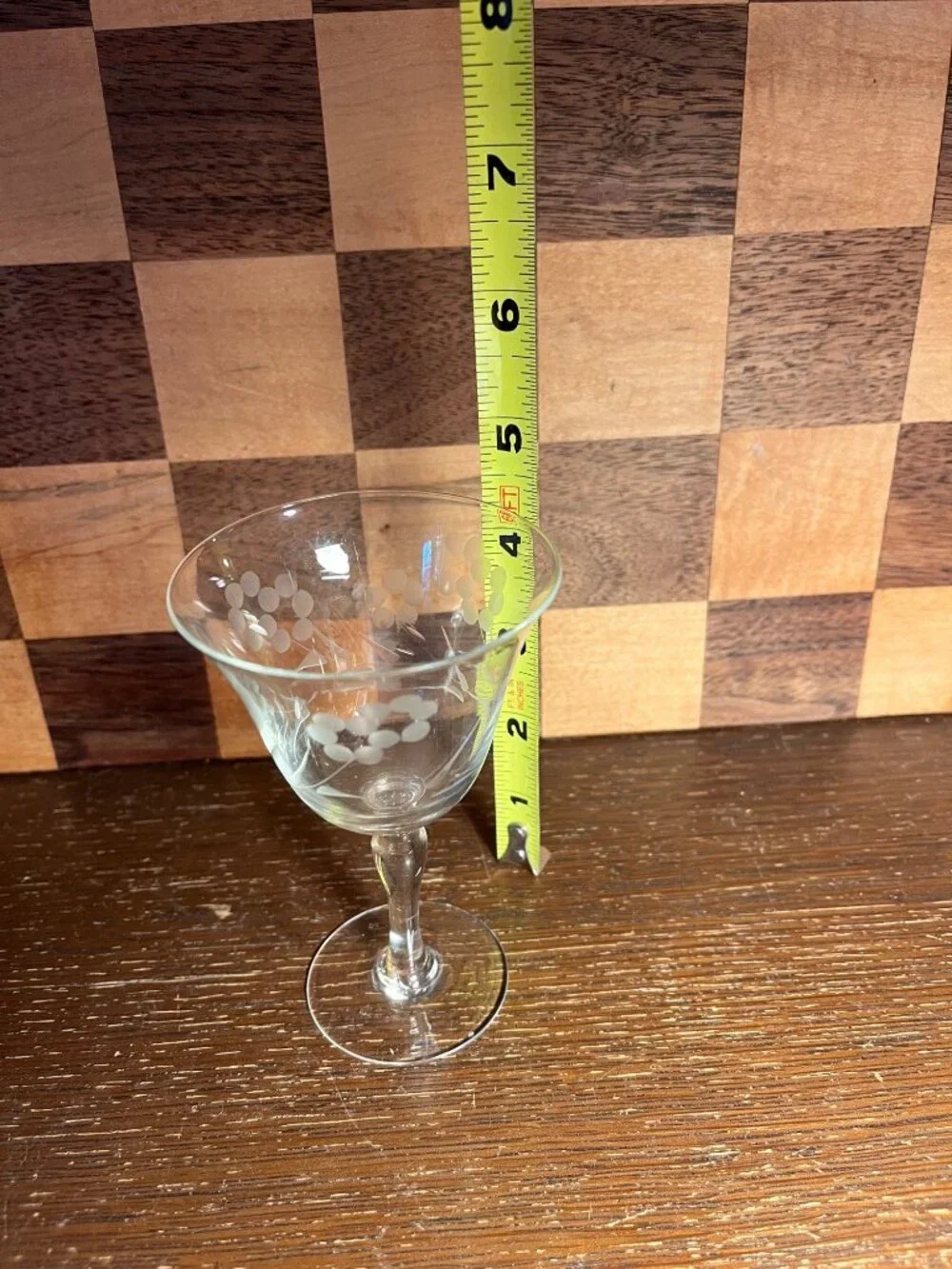 Small Crystal Floral Etched Stemmed Glass A896